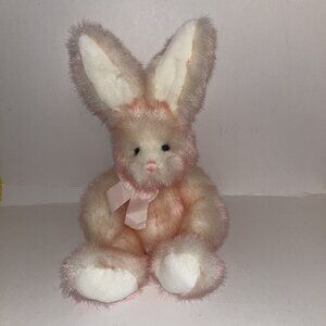 Vintage Russ Ruffles Bunny Rabbit Plush Ombre Sparkle Pink Posable Ears 11" Sitt